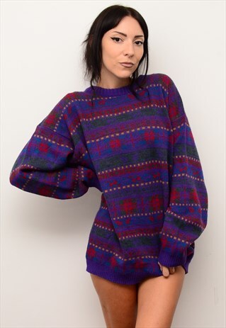 VINTAGE 90'S RETRO INDIE ABSTRACT PATTERNED SLOUCHY JUMPER