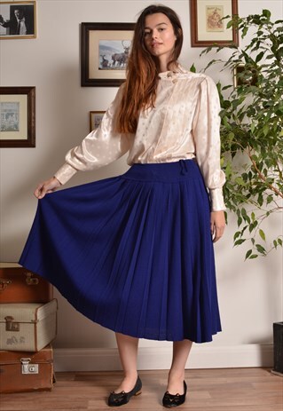 VINTAGE 80S HEAVY KNIT PLEATED WINTER MIDI SKIRT IN PURPLE