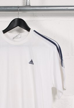 Vintage Adidas T-Shirt in White Crewneck Sports Tee Small