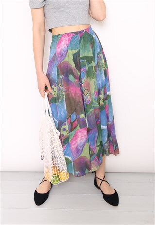 VINTAGE 90S GRAPHIC PRINT PLEATED MIDI SKIRT