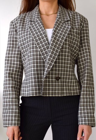 CUTEST VINTAGE 80S 90S CROPPED CHECK BLAZER JACKET