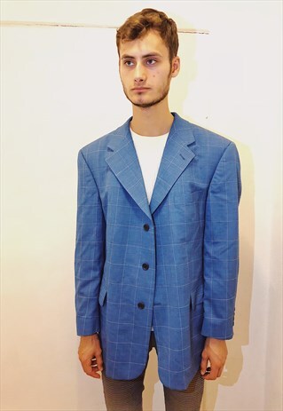 VINTAGE MAXI PLAID BLUE BLAZER