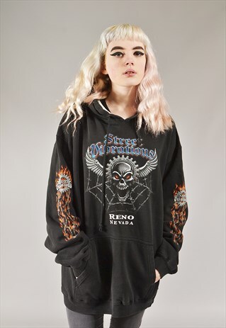 VINTAGE STREET VIBRATIONS SKULL HOODIE BLACK