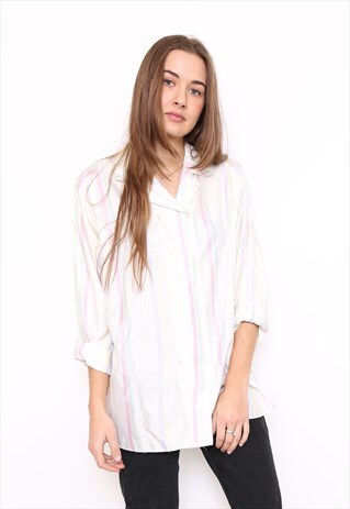 VINTAGE 80S PASTEL STRIPED BLOUSE SHIRT