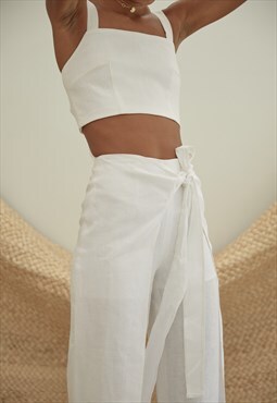 RICOCHET fitted white linen cropped top