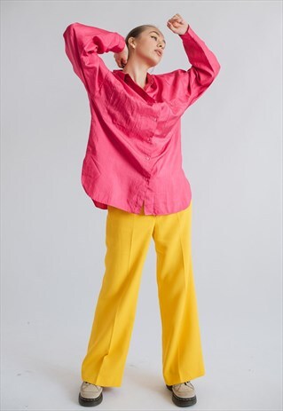 VINTAGE 80S RELAXED BOXY FIT LONG SLEEVE PINK SHIRT M