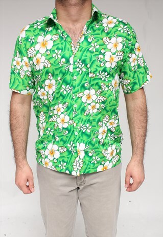 HAWAIIAN FLORAL PRINT SHIRT- GREEN