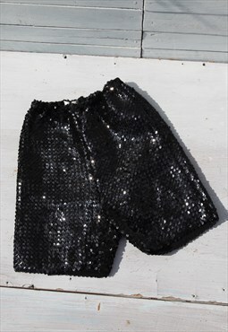 Vintage black seguin shiny high waist short leggings