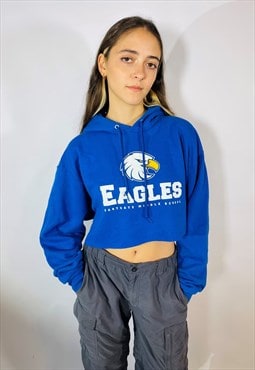Vintage Size XL USA Eagles Cropped Hoodie in Blue