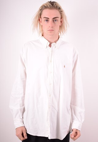POLO RALPH LAUREN MENS VINTAGE SHIRT XL WHITE 90S