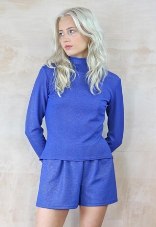 BLUE N GOLD GLITTER SHORTS & TURTLENECK TOP CO-ORDINATES