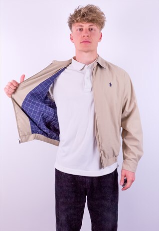 VINTAGE RALPH LAUREN CHECK LINED HARRINGTON JACKET IN BEIGE