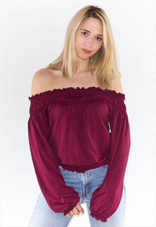 MAROON BARDOT RUFFLED TOP