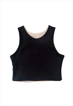 Handmade Reversible Crop Top Black and Stone