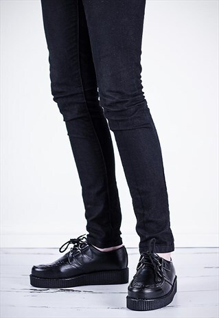 JOSEPHINE LACE UP PLATFORM PUMPSHOES - BLACK LEATHER STYLE