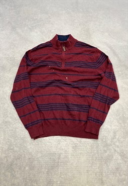 Chaps Knitted Jumper 1/4 Zip Striped Patterned Knit
