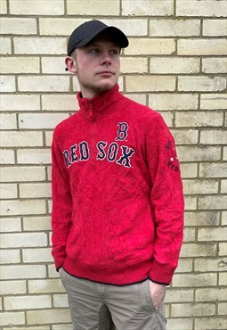 Vintage 1990s Red Sox MLB 1/4 Zip Fleeced Jumper