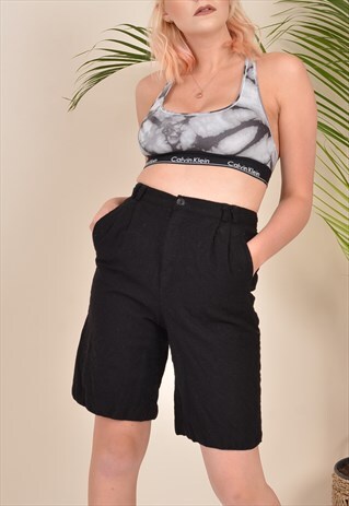 VINTAGE 80S KNEE LENGTH WOOL SHORTS BLACK W28