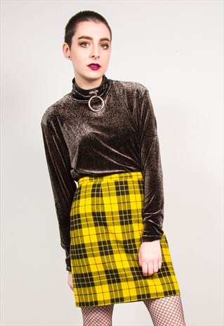 VINTAGE 90'S BROWN VELVET PATTERN HIGH-NECK TOP