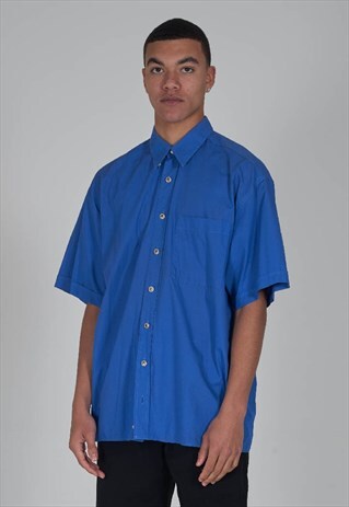 VINTAGE RARE 90S VERSACE LOGO BLUE SHIRT