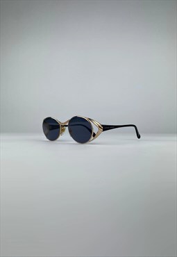 Vintage Sunglasses Oval Black Gold 90s Round RESTORED