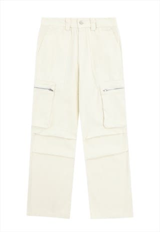 PARACHUTE JOGGERS CARGO POCKET PANTS RAVE TROUSERS IN CREAM