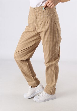 HIGH WAISTED TROUSERS TARTAN CHECKED TAPERED 12 14 (CH3J)