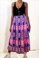 VINTAGE 70S MAXI PINK AND BLUE PLEATED SKIRT 