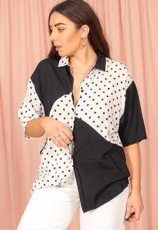 VINTAGE 80S OVERSIZED BLOUSE IN POLKA DOT