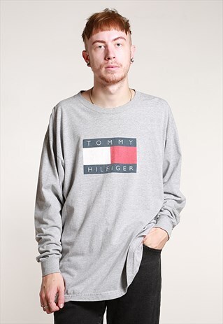 90'S TOMMY HILFIGER GREY T-SHIRT - L