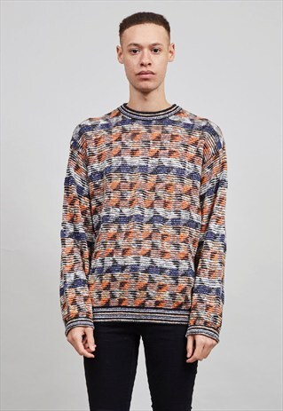 VINTAGE 90'S CREW NECK MULTI COLOURED KNIT JUMPER