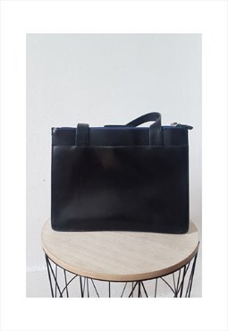 1990s Vintage Structured Black Leather Bag, Made in Italy