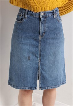 Vintage Ralph Lauren Distressed Knee Length Denim Skirt
