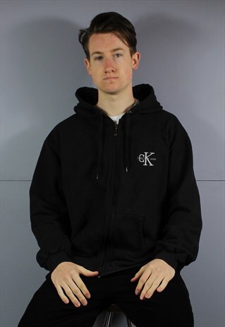 VINTAGE CALVIN KLEIN JEANS HOODIE IN BLACK WITH POUCH POCKET