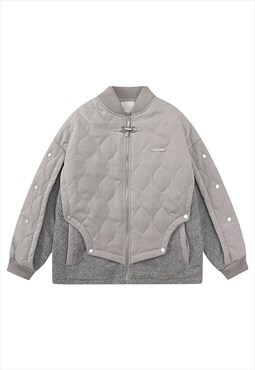 Quilted utility bomber fleece finish puffer jacket in grey 