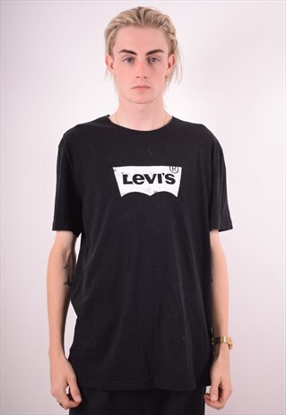 LEVI'S MENS VINTAGE T-SHIRT TOP LARGE BLACK 90S