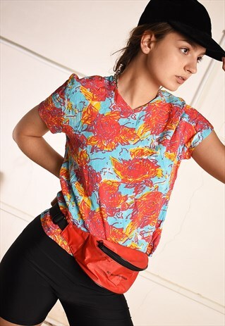 90'S RETRO ABSTRACT FLORAL PRINT FESTIVAL T-SHIRT TOP TEE