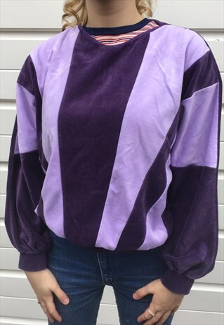 WOMENS VINTAGE 80S SWEATSHIRT PURPLE PATTERNED JUMPER