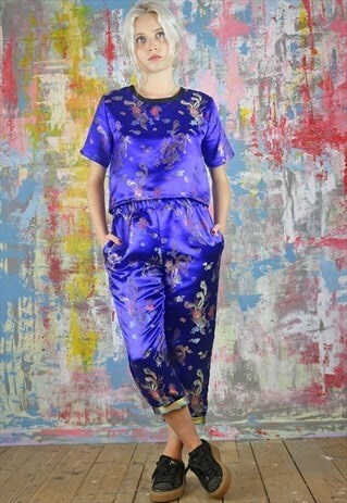 CROPPED TROUSERS & TOP CO-ORDINATE CHINESE DRAGON SATIN