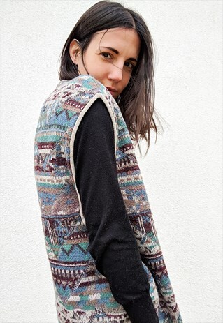 VINTAGE AZTEC PATTERN VEST GILET