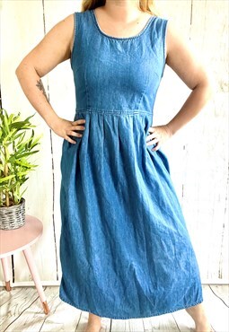 Vintage Light Blue Denim Cotton Strappy 80's Dress