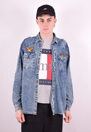 MENS VINTAGE DENIM SHIRT MEDIUM BLUE 90'S
