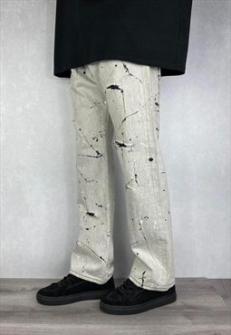 Grey Levi's 501 Baggy Paint Jeans Distressed (36 x 31)