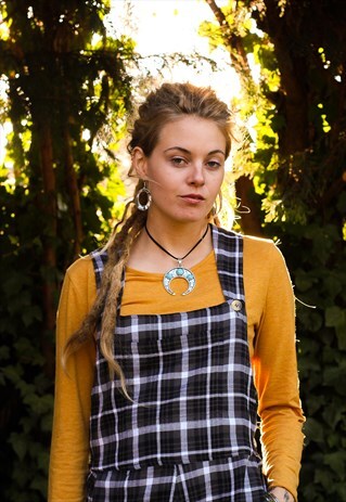 FAIRTRADE DARK GREY TARTAN DUNGAREE / OVERALL DRESS
