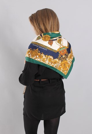VINTAGE 80S PIERRE BALMAIN PATTERNED SILK SCARF