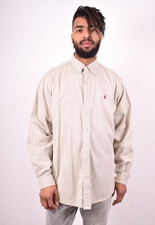 RALPH LAUREN MENS VINTAGE SHIRT XL BEIGE 90'S
