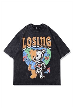 Bear t-shirt old monster tee retro grunge teddy top in grey
