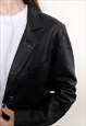 90S BLACK LEATHER TRENCH JACKET,  VINTAGE WOMEN MINIMALIST 