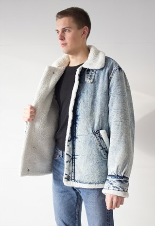 VINTAGE RETRO BLUE SUPER WARM FAUX FUR DENIM JACKET COAT