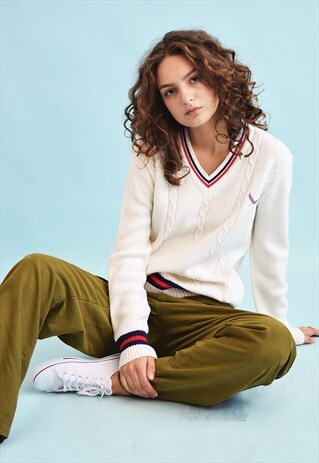 70'S RETRO KNIT HERITAGE NEUTRAL CREAMY CRICKET JUMPER